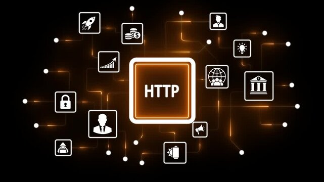 HTP Protocol Web Connection with Business and Technology Icons HTTP network