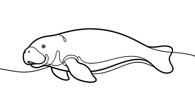 Manatee line drawing on white background.
