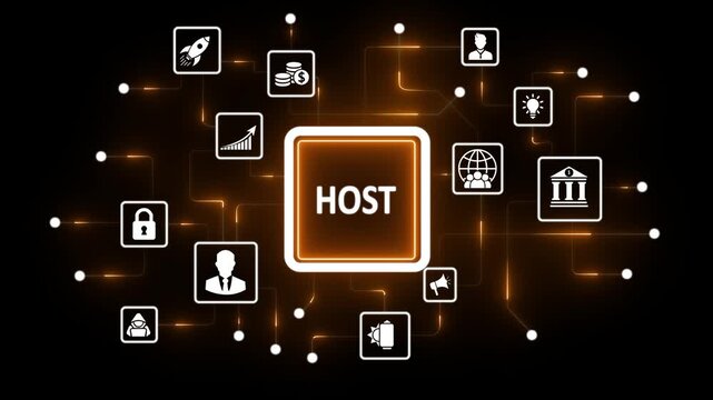 HOST Server Network Connection with Business and Technology Icons HOST
