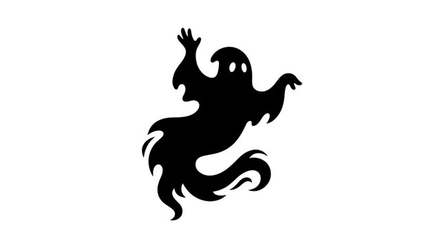 Helloween Spooky ghost silhouette vector, black flying phantom character, halloween spirit icon for holiday decorations and party invitations isolated on White Background vector