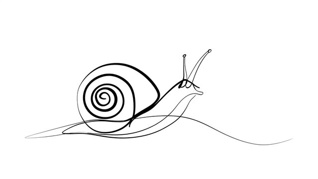 Minimalist snail line art illustration white background.