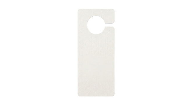 Blank white door hanger tag with a circular cutout for easy hanging