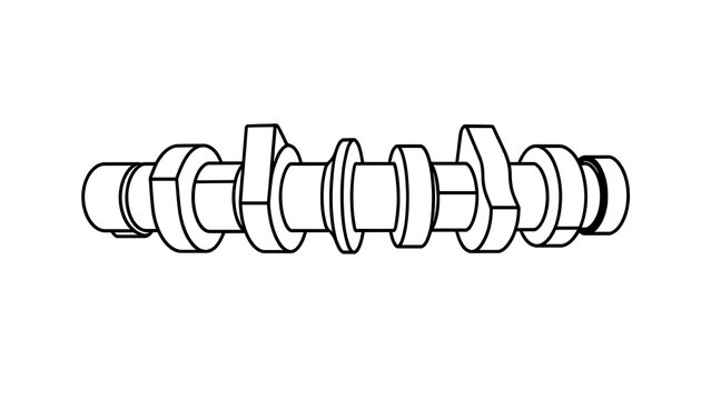 Engine camshaft technical drawing white background.