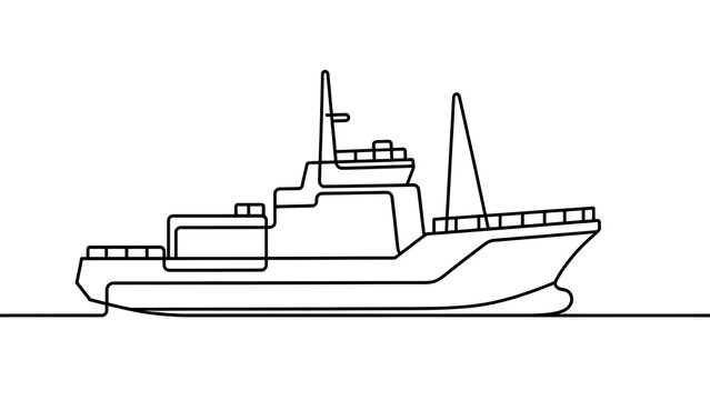 Simple line drawing of a ship on white background.