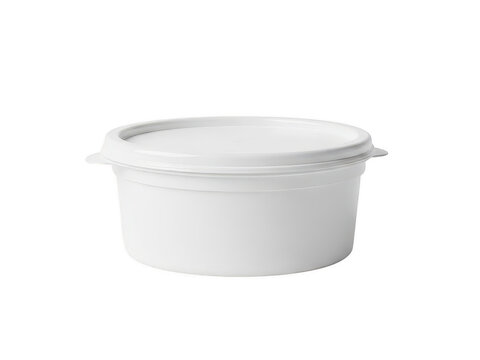 A white plastic container with a lid, perfect for food storage and organization.