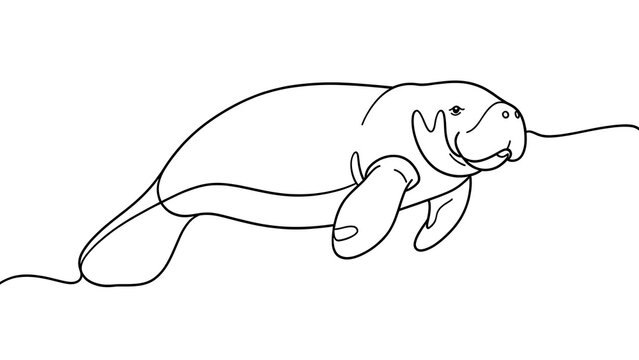 Manatee line drawing on white background.
