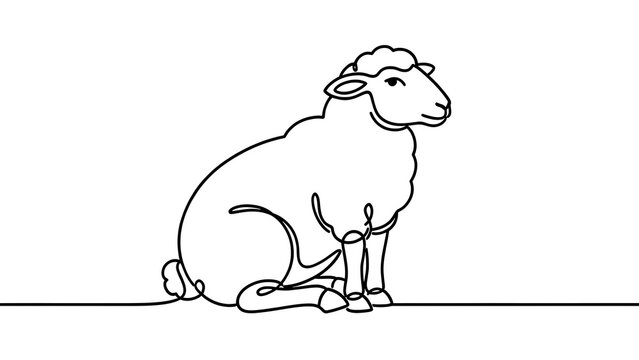 Simple line art sheep illustration white background.