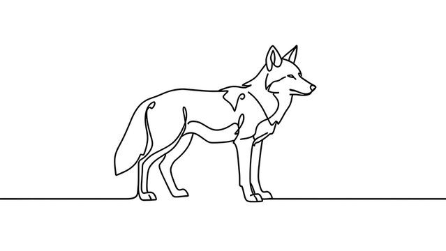 Minimalist line art of a wolf on white background.