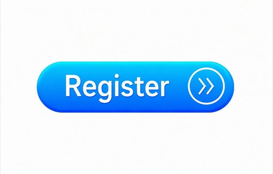 Modern blue register button with white arrow icon on transparent background
