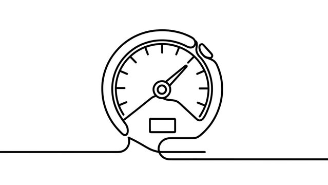 Speedometer gauge icon line art white background.