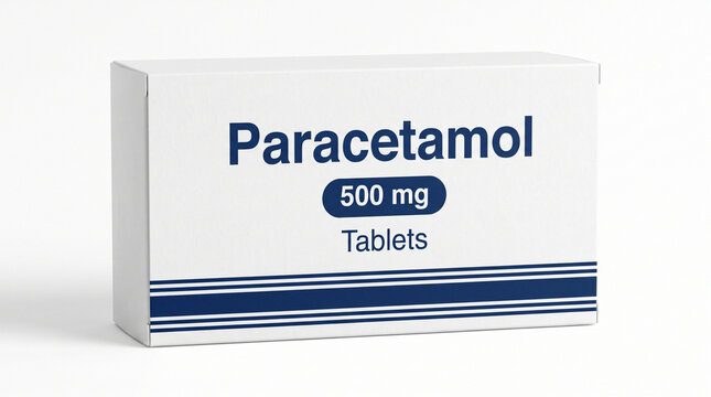 White pharmaceutical box of paracetamol 500 mg tablets medicine mockup