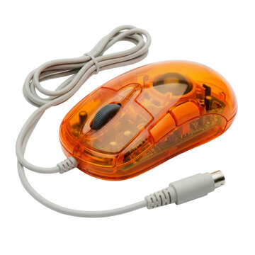 Orange translucent computer mouse with trackball