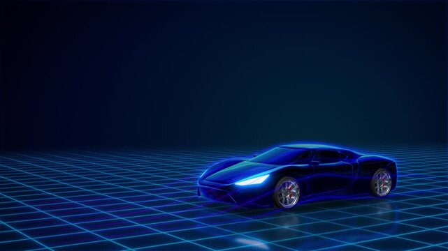 Futuristic Concept Car Driving on Technology Grid and Aerodynamic Lines with copy space