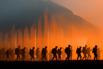 Fototapeta premium Courageous steps under the flag's embrace. Business metrics. Sil