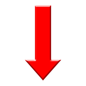 3D red arrow pointing down isolated on white background download decrease symbol