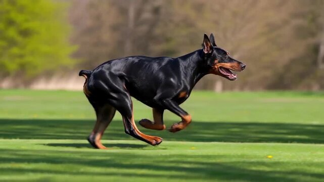 A Doberman came sprinting over