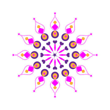 Colorful Diwali Diya Mandala Pattern &ndash; Decorative Festival Rangoli Style Circular Vector Design