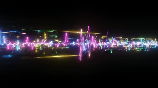 Neon Colorful Digital Audio Waveform Visualization with Glowing Pulse Effects