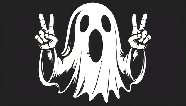 Funny ghost character showing peace sign hand gesture