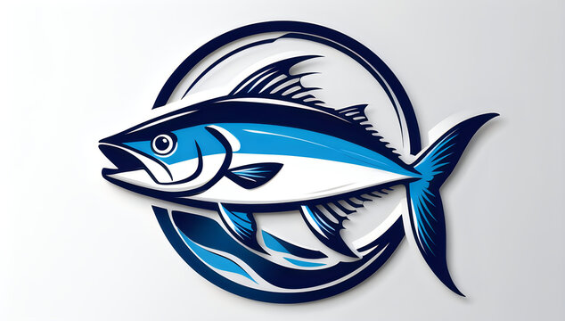 Blue tuna fish logo design in a circular frame