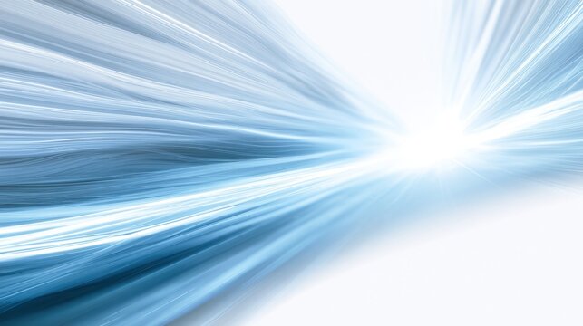 Abstract blue light streaks zoom towards bright white light in motion blur