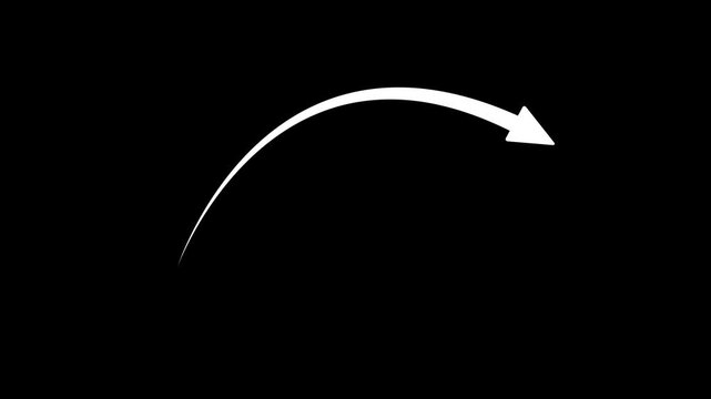White Line Art Curved Arrow Self Drawing Pointer Animation Concept Vector Icon Isolated on Black Background for Direction Indicator Navigation Motion Graphics Video Footage