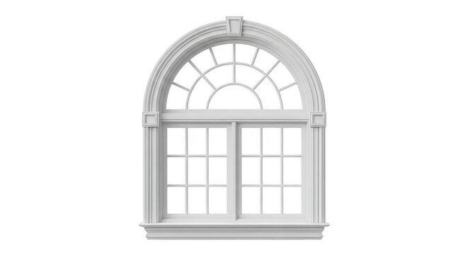 Elegant arched window with decorative trim isolated on transparent background