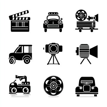 Vector film icons depicting cinema, movies, filmmaking & entertainment