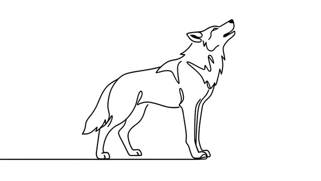 Minimalist wolf line art on white background.