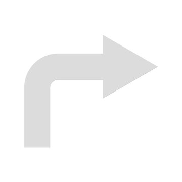 Curved right turn arrow sign isolated on transparent background layer
