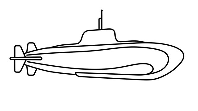 Submarine line art illustration white background.