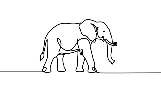 Minimalist elephant line art on white background.