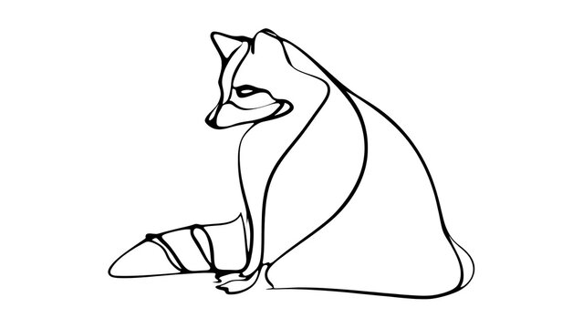 Minimalist fox line art drawing white background.