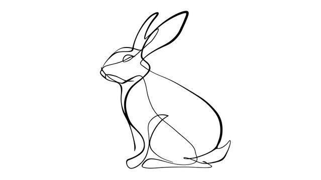 Minimalist rabbit line art drawing white background.