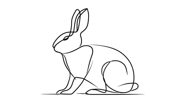 Minimalist rabbit line art white background.