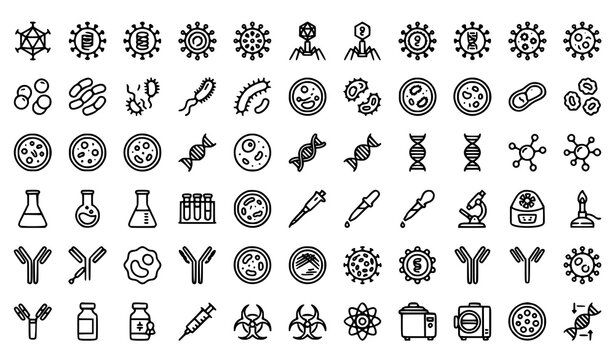 Modern Virus and Bacteria Outline Icon Collection Editable Stroke Vector Set