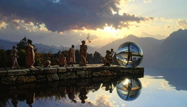 Crystal Ball Landscape Reflection by the Lake
