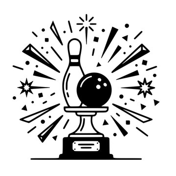 Bowling Champion Trophy with Pin and Ball Illustration 