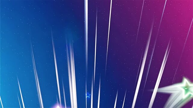 Anime style motion background featuring glowing neon stars flying through colorful space.