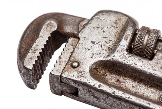 Rusty pipe wrench macro shot closeup industrial tool mechanical detail