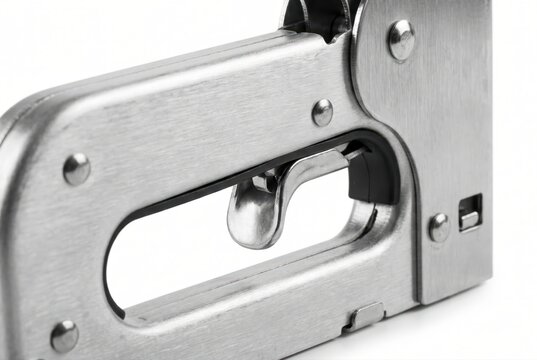 Heavy duty staple gun macro shot showcasing metallic texture tool detail