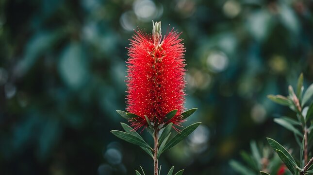 Red bottlebrush flower in bloom natural beauty representing mental wellbeing