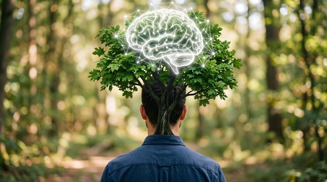 Growing mind concept with a tree representing mental wellbeing and world mental health day