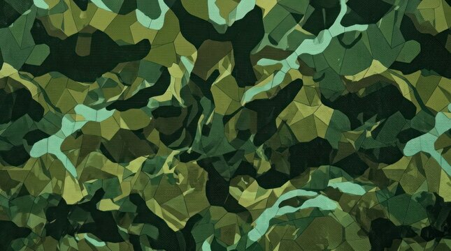Geometric forest camouflage pattern with soft green tones