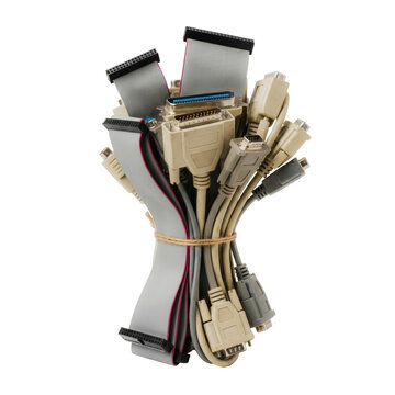 Bundle of various vintage computer cables and connectors
