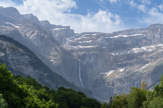 Cirque de Gavarnie with the famous waterfall, near the town of Gavarnie, France.