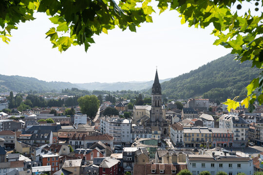The view at the city of Lourdes, from the Ch&acirc;teau Fort de Lourdes. Lourdes, France.