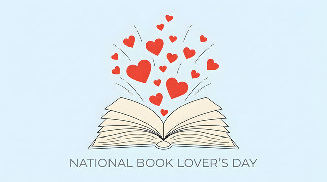 Open Book with Floating Hearts for National Book Lovers Day Reading and Education Concept