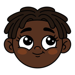 Fototapeta premium Cute Black Boy Face Sticker Vector Illustration with Dreadlocks Hairstyle and Big Happy Eyes