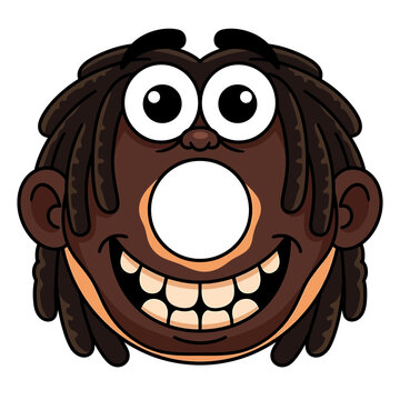Funny chocolate donut character with dreadlocks sticker vector illustration for creative graphic design and food branding